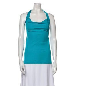 Tomas Maier *Silk* Luxe Turquoise Blue Square Neckline Top